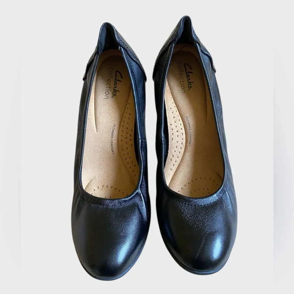 Clarks Neiley Pearl Women's Slip-On Pumps Heels Size 10 Black Leather Shoes